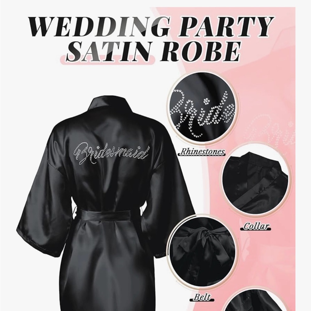 Navy Satin BRIDESMAID Rhinestone Robe (5 total in one price)